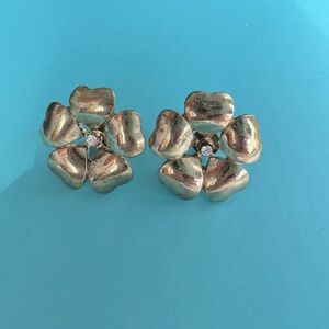 5 for $25 Floral Gold Statement Earrings Flower Heart Encrusted